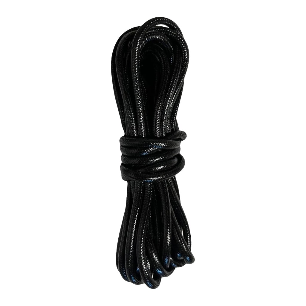 Black glossy cord that can be tied onto a a drum major mace for better grip