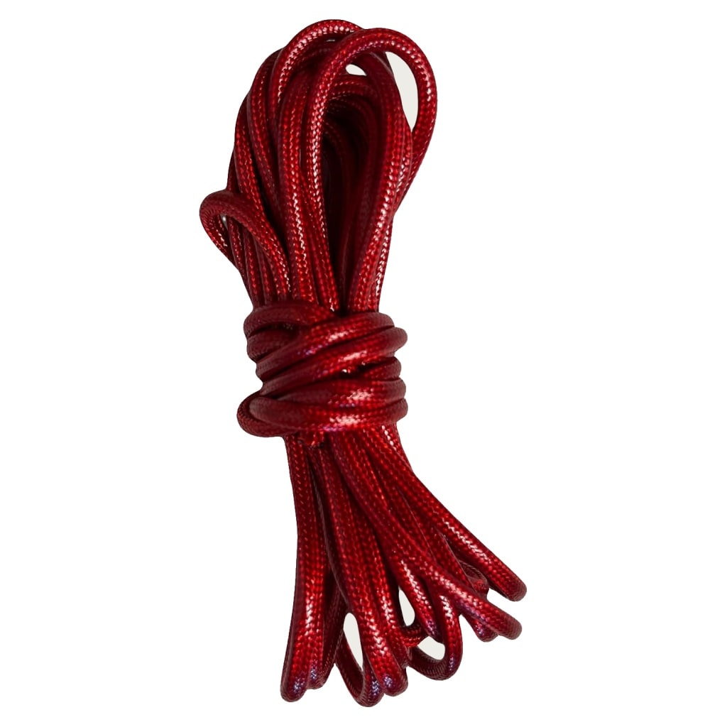 Red glossy cord that can be tied onto a a drum major mace for better grip