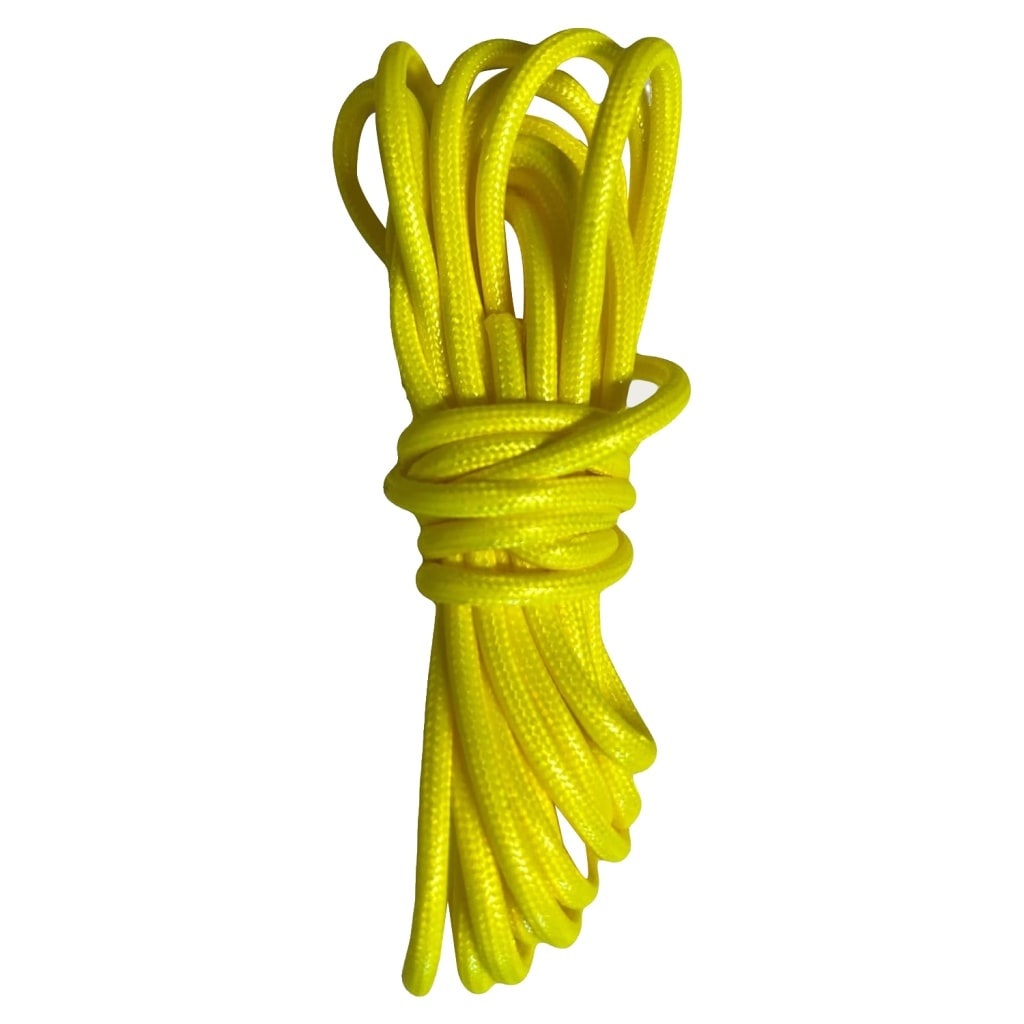 Yellow glossy cord that can be tied onto a a drum major mace for better grip