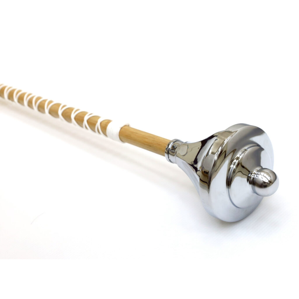 A close up show of a chrome mace crown